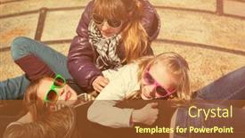  Presentation with teen girls - PPT layouts consisting of group of happy teen girls lying on sidewalk in city street background and a tawny brown colored foreground