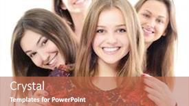  Presentation with teen girls - Theme enhanced with group of happy teen girls over white background background and a red colored foreground