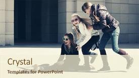  Presentation with teen girls - Beautiful PPT theme featuring group of happy teen girls with skateboard on city street backdrop and a cream colored foreground