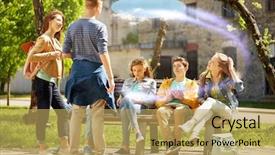  Presentation with cloud technology - Slide deck with group of happy teenage student background and a yellow colored foreground