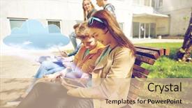  Presentation with transfer - Beautiful presentation theme featuring group of happy teenage student backdrop and a lemonade colored foreground