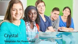 Presentation with high school students - Theme with group-of-happy-teenage-students background and a cyan colored foreground