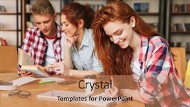  Presentation with community service happy volunteer group - Presentation theme having group of happy teenagers doing background and a coral colored foreground