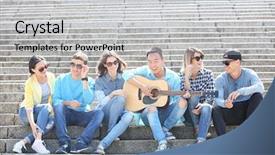  Presentation with teenagers - Slide set featuring group of happy teenagers on stairs background and a light gray colored foreground