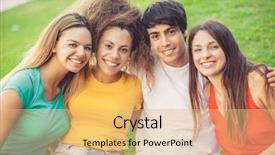  Presentation with teenagers - Cool new PPT layouts with group of happy teenagers in the park having fun spending time backdrop and a coral colored foreground