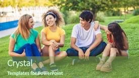  Presentation with teenagers - Slides with group of happy teenagers in the park having fun spending time background and a tawny brown colored foreground