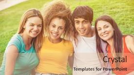  Presentation with teenagers - Amazing PPT layouts having group of happy teenagers in the park having fun spending time backdrop and a coral colored foreground