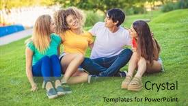 Presentation with teenagers - Amazing presentation theme having group of happy teenagers in the park having fun spending time backdrop and a seafoam green colored foreground