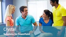  Presentation with lecture hall - Audience pleasing slide deck consisting of group of happy university friends backdrop and a  colored foreground