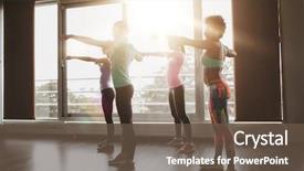  Presentation with martial arts - Presentation theme consisting of group of happy women work background and a tawny brown colored foreground