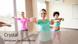  Presentation with women self defense martial arts - Audience pleasing PPT theme consisting of group of happy women work backdrop and a  colored foreground