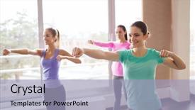  Presentation with martial arts - Audience pleasing PPT layouts consisting of group of happy women work backdrop and a light blue colored foreground