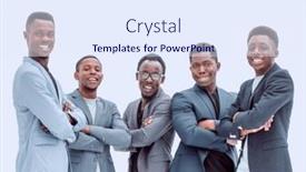  Presentation with young business people - Slide set having group-of-happy-young-business background and a sky blue colored foreground