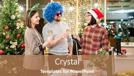  Presentation with toasting - PPT layouts having group-of-happy-young-businesspeople background and a coral colored foreground