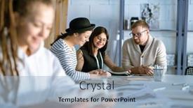  Presentation with new ideas - Beautiful PPT theme featuring group-of-happy-young-designers backdrop and a light blue colored foreground