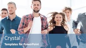  Presentation with new office - Theme enhanced with group-of-happy-young-employees background and a teal colored foreground