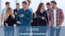  Presentation with employees - Presentation theme featuring group-of-happy-young-employees background and a ocean colored foreground