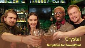  Presentation with victory team - Presentation theme having group-of-happy-young-football background and a tawny brown colored foreground