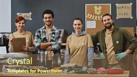  Presentation with intercultural - Presentation theme enhanced with group-of-happy-young-intercultural background and a tawny brown colored foreground