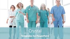 Presentation with professionals - Audience pleasing PPT theme consisting of group-of-happy-young-medical backdrop and a light blue colored foreground