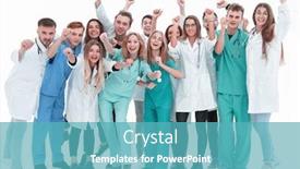  Presentation with professionals - Presentation theme enhanced with group-of-happy-young-medical background and a teal colored foreground