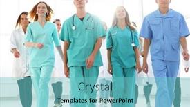  Presentation with professionals - Slide deck enhanced with group-of-happy-young-medical background and a seafoam green colored foreground