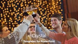  Presentation with disco - Cool new PPT layouts with group of happy young people drink wine at party disco restaurant backdrop and a coral colored foreground