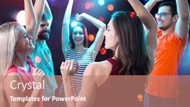  Presentation with group of diverse people - Slides having group-of-happy-young-people background and a coral colored foreground