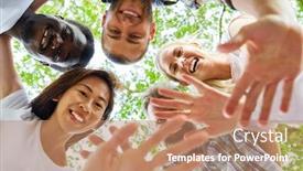  Presentation with circle - Colorful slides enhanced with group-of-happy-young-people backdrop and a coral colored foreground