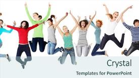  Presentation with group of people praying to god - Slide deck featuring group of happy young people background and a light blue colored foreground