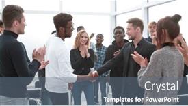  Presentation with leaders - Presentation theme having group-of-happy-young-people background and a gray colored foreground