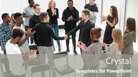  Presentation with leaders - Presentation consisting of group-of-happy-young-people background and a gray colored foreground