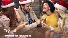  Presentation with christmas party - Beautiful PPT layouts featuring group-of-happy-young-people backdrop and a violet colored foreground