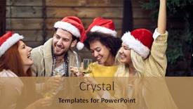  Presentation with christmas party - PPT layouts consisting of group-of-happy-young-people background and a coral colored foreground
