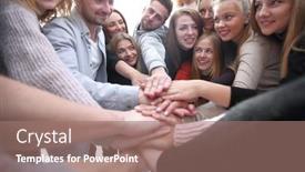  Presentation with people unity - Cool new slides with group-of-happy-young-people backdrop and a coral colored foreground