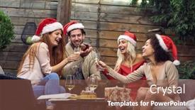  Presentation with christmas party - Theme having group-of-happy-young-people background and a tawny brown colored foreground