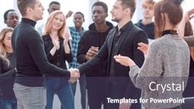  Presentation with leaders - Presentation consisting of group-of-happy-young-people background and a tawny brown colored foreground