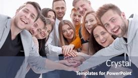  Presentation with people unity - Presentation theme featuring group-of-happy-young-people background and a ocean colored foreground