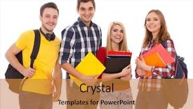  Presentation with group - Colorful PPT theme enhanced with group of happy young people isolated on white background backdrop and a gold colored foreground