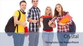  Presentation with group - Colorful presentation enhanced with group of happy young people isolated on white background backdrop and a seafoam green colored foreground