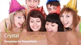  Presentation with group of diverse people - Slides featuring group of happy young people background and a coral colored foreground