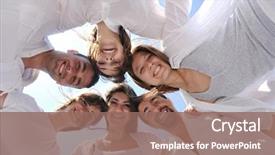  Presentation with circle - Beautiful PPT theme featuring group of happy young people backdrop and a violet colored foreground