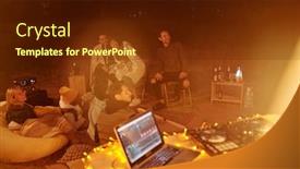  Presentation with friends - PPT theme consisting of group-of-happy-young-restful background and a tawny brown colored foreground