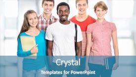  Presentation with university - Presentation theme having group of happy young students background and a teal colored foreground