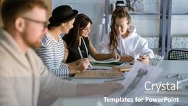  Presentation with new ideas - PPT theme consisting of group-of-happy-young-women background and a gray colored foreground