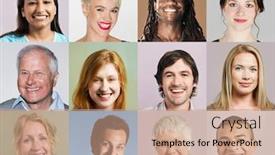  Presentation with aesthetic grid - Audience pleasing presentation theme consisting of group-of-headshots-arranged backdrop and a coral colored foreground