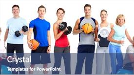  Presentation with group fitness - Beautiful slide set featuring group of healthy fitness people backdrop and a ocean colored foreground