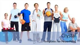  Presentation with group fitness - Cool new slide deck with group of healthy fitness people backdrop and a light blue colored foreground