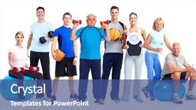  Presentation with group fitness - Audience pleasing theme consisting of group of healthy fitness people backdrop and a ocean colored foreground