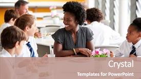  Presentation with school cafeteria - Cool new slides with group of high school student backdrop and a coral colored foreground
